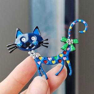Blue Cat Enamel Brooch Pin – Cute Whimsical Kitty Jewelry Gift